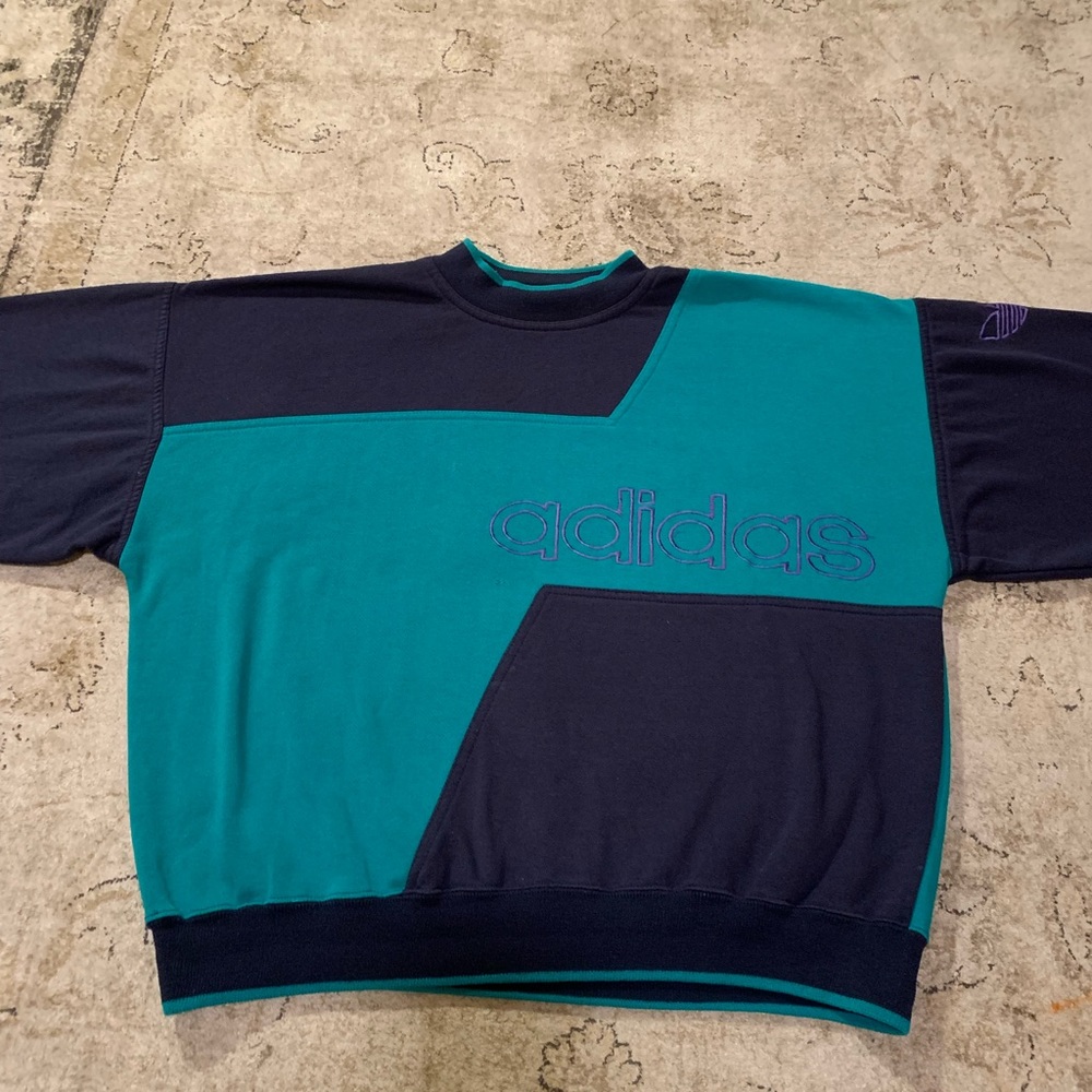 Adidas Big Logo Sweatshirt Medium Boxy Stripe Stripe Green Vintage Distressed